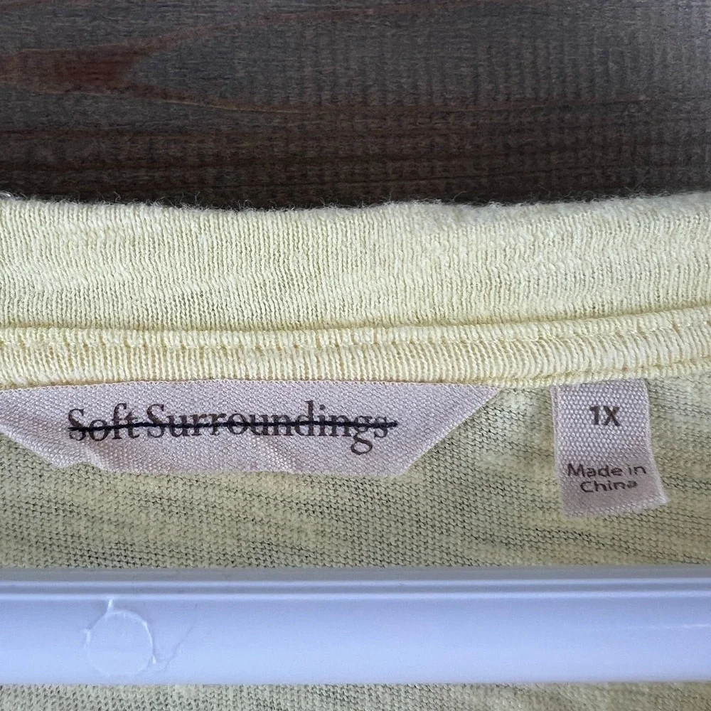 Soft Surroundings Womens Shirt 3/4 Sleeve Relaxed Tee Yellow Casual Beachy 1X - Picture 6 of 7
